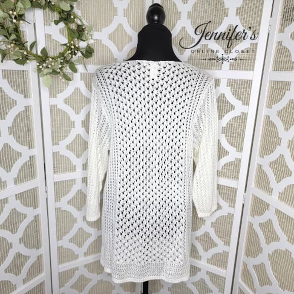 CJ Banks White Crochet Scoop Neck 3/4 Sleeve Sweater Size 1X - Picture 5 of 9